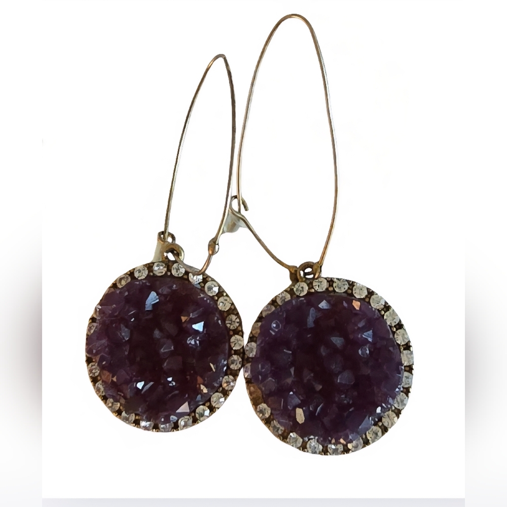 Rachel Roy Rhinestone surround Purple Crystal Faux Druzy Pierced Earrings